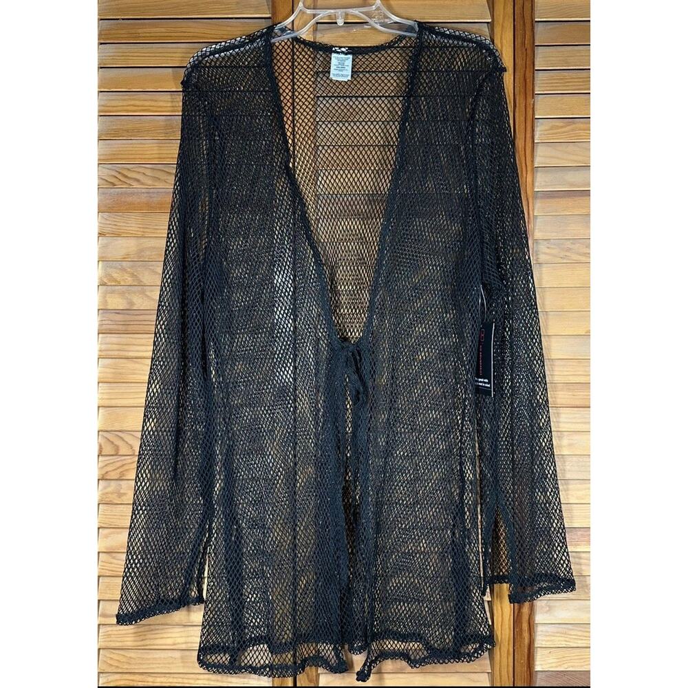 No Boundaries Womens Black Tie Front Side Slit Mesh Swim Cover Up Sz XXL-XXXL